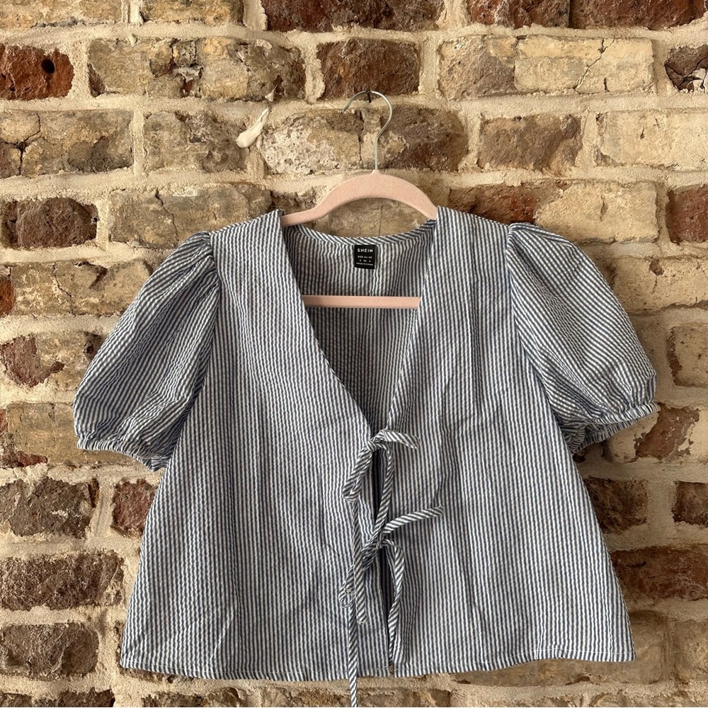 SHEIN Blue and White Striped Blouse